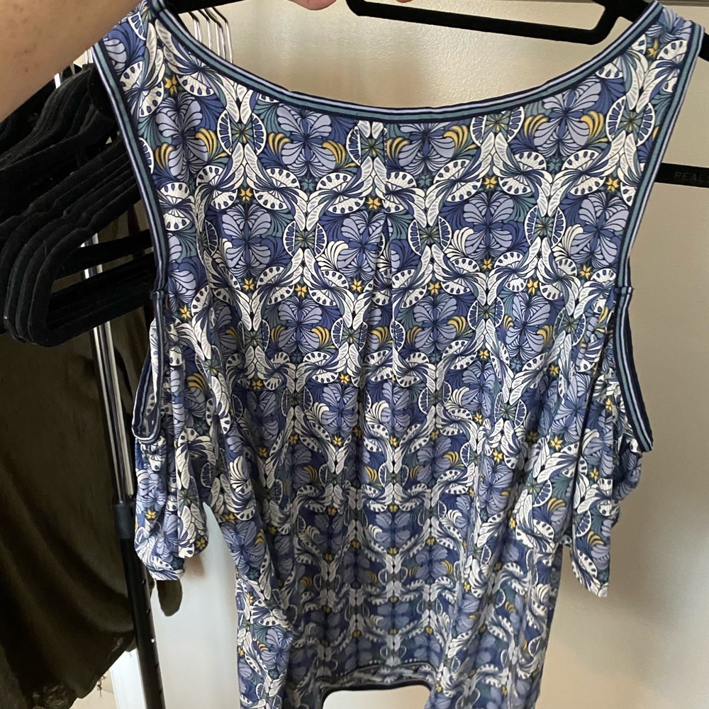 Cold Shoulder Pattern Blue Top - image 2